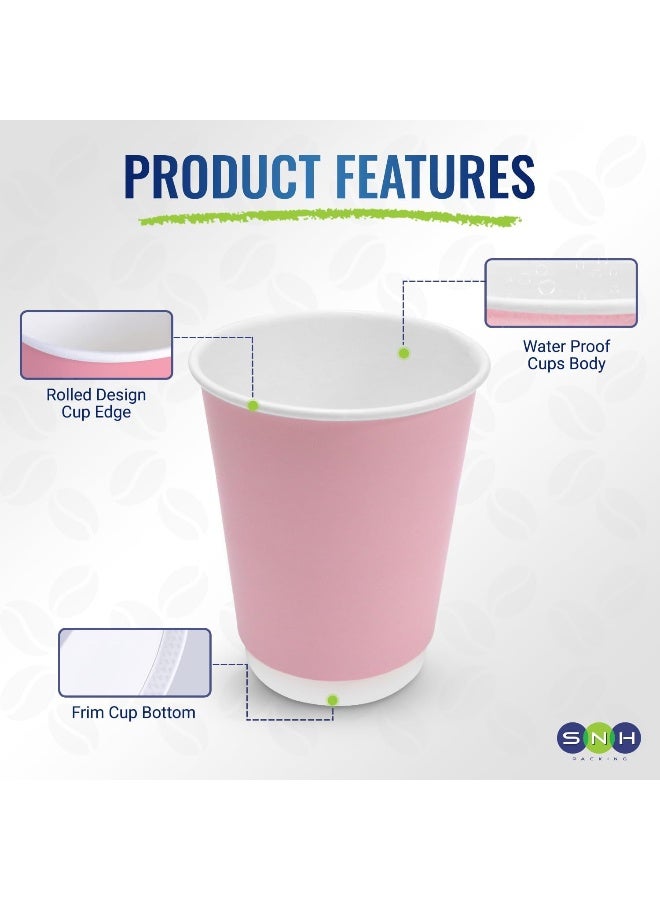 SNH Packing [Pack of 25] Disposable Double Wall Pink Coffee Cups 12 Ounce Coffee Cups To Go 25 pack Paper Coffee Cups and Designs, Recyclable, Hot Coffee Cups. - Image 4